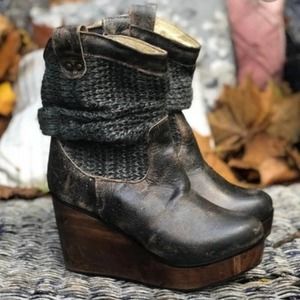 BED STU Bruges Distressed Wedge Slouchy Sweater Knit Boot